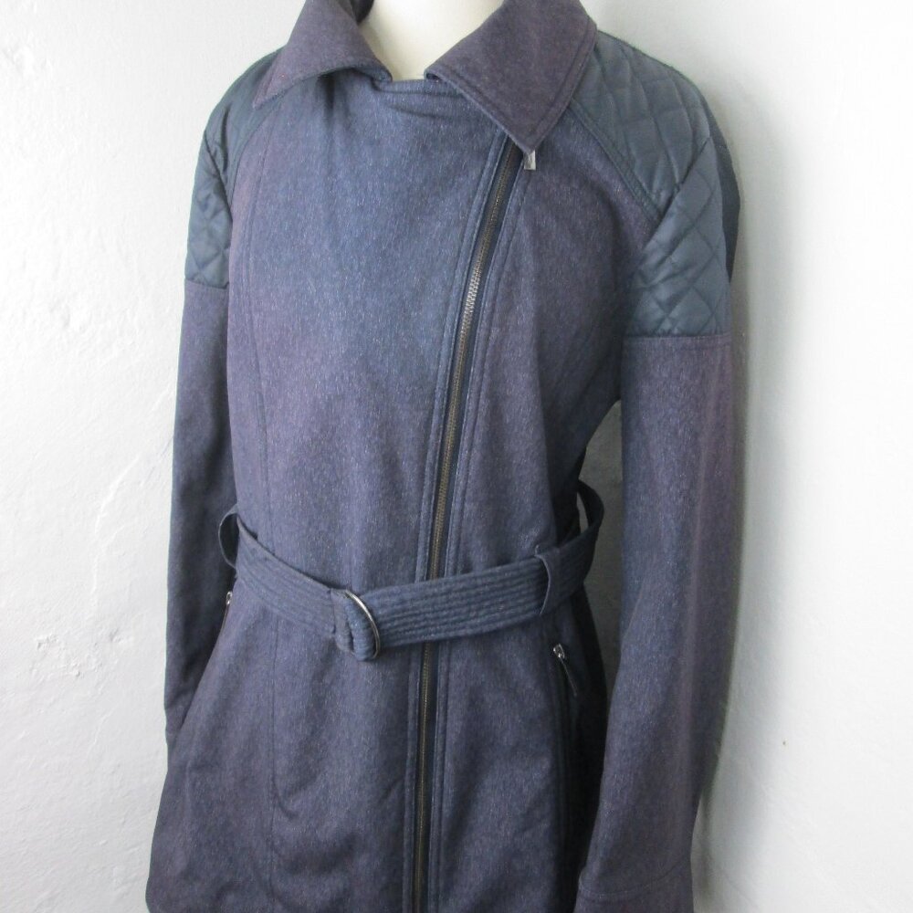 Michael Kors Purple Moto Coat Quilted Shoulder Belted Jacket Women's XL